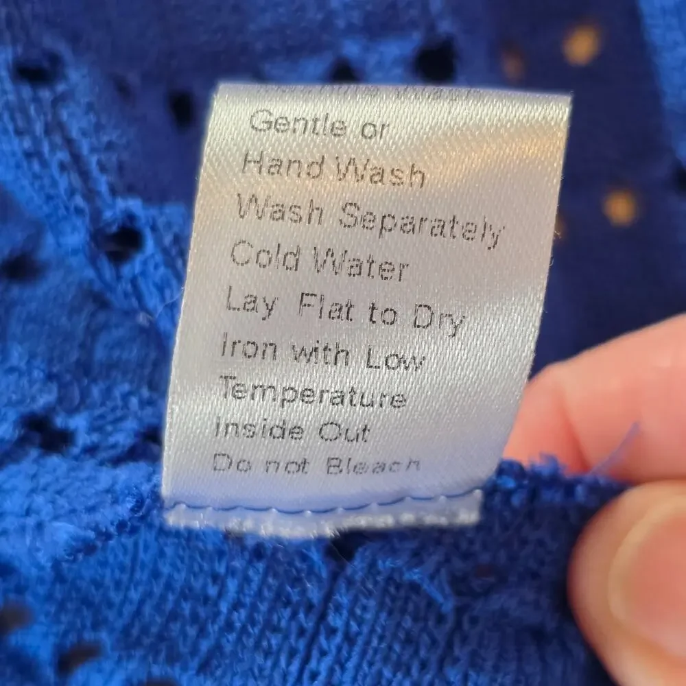 Ming Wang Cardigan Women's M Royal Blue White Open Knit Textural Classic Coastal - Picture 7 of 9